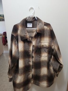 Old Navy Brown & Cream Plaid Button-Up Shacket